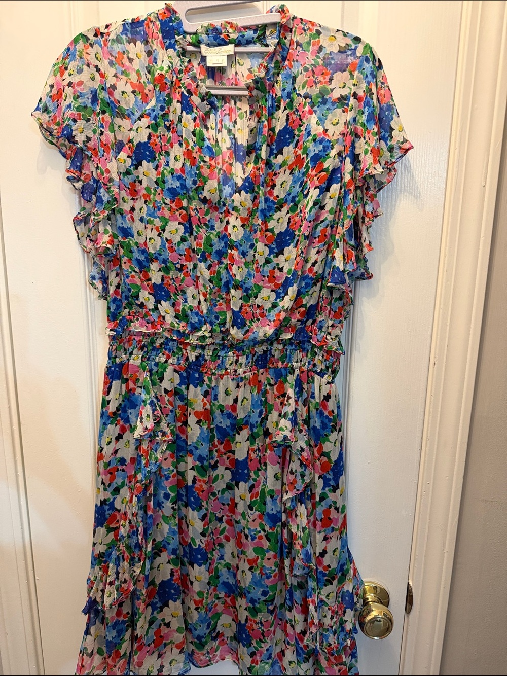 Shoshanna Blue Floral Multicolor Ruffle Dress